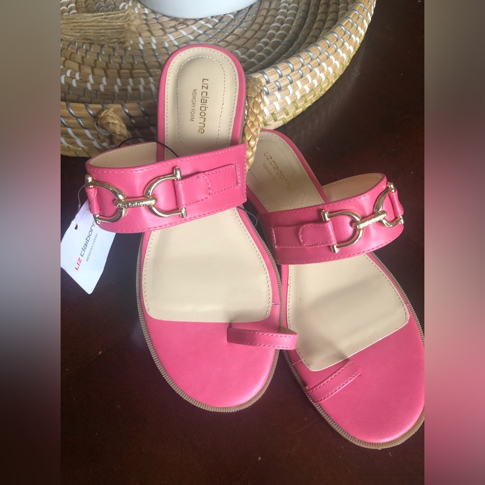Pink Toe-Ring Slide Sandal with Gold Accent